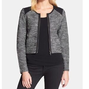 Eileen Fisher Tweedy Knitted Cotton Tweed Collarless Jacket Zipper Size XL